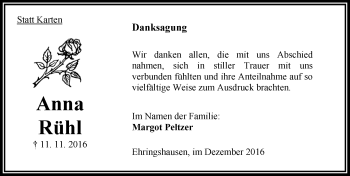 Traueranzeige von Anna Rühl von VRM Trauer