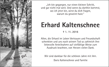 Traueranzeige von Erhard Kaltenschnee von  Kreisanzeiger