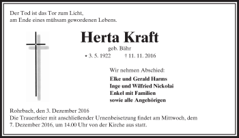 Traueranzeige von Herta Kraft von  Kreisanzeiger