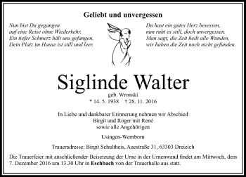 Traueranzeige von Siglinde Walter von  Usinger Anzeiger