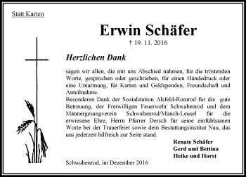 Traueranzeige von Erwin Schäfer von VRM Trauer