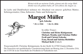 Traueranzeige von Margot Müller von Trauerportal Rhein Main Presse