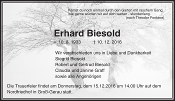 Traueranzeige von Erhard Biesold von Trauerportal Echo Online