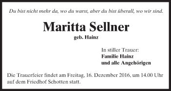 Traueranzeige von Maritta Sellner von  Kreisanzeiger