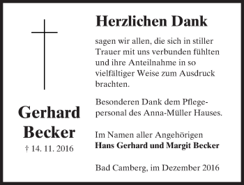 Traueranzeige von Gerhard Becker von  Camberger Anzeiger