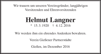 Traueranzeige von Helmut Langner von  Gießener Anzeiger