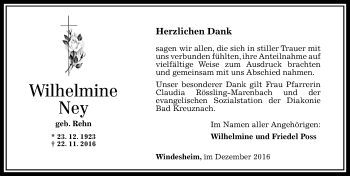 Traueranzeige von Wilhelmine Ney von Trauerportal Rhein Main Presse