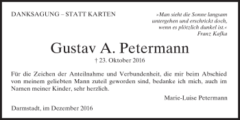 Traueranzeige von Gustav A. Petermann von Trauerportal Echo Online