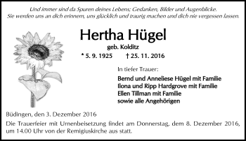 Traueranzeige von Herta Hügel von  Kreisanzeiger