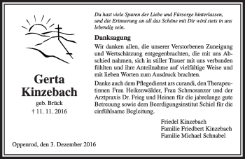 Traueranzeige von Gerta Kinzebach von  Gießener Anzeiger