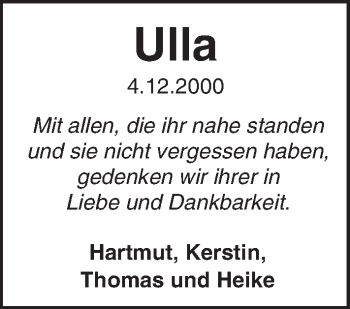 Traueranzeige von Ulla - von Trauerportal Echo Online