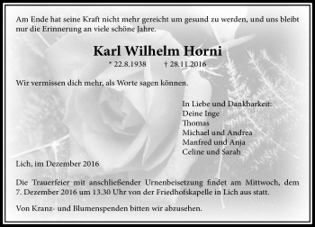 Traueranzeige von Karl Wilhelm Horni von  Gießener Anzeiger