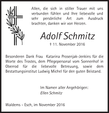 Traueranzeige von Adolf Schmitz von  Camberger Anzeiger