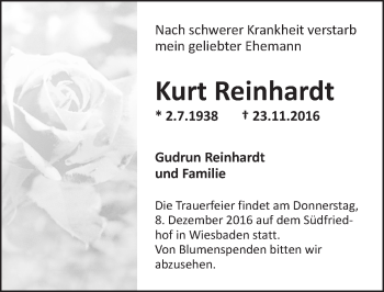 Traueranzeige von Kurt Reinhardt von Trauerportal Rhein Main Presse