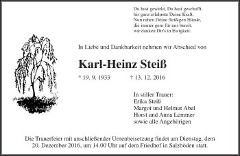 Traueranzeige von Karl-Heinz Steiß von  Gießener Anzeiger