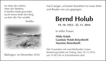 Traueranzeige von Bernd Holub von  Kreisanzeiger