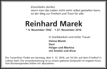 Traueranzeige von Reinhard Marek von  Gelnhäuser Tageblatt