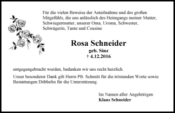 Traueranzeige von Rosa Schneider von Trauerportal Rhein Main Presse