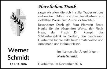 Traueranzeige von Werner Schmidt von  Kreisanzeiger