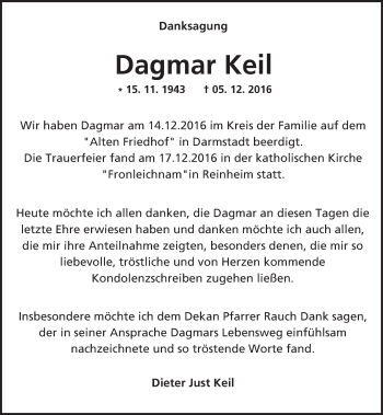 Traueranzeige von Dagmar Keil von Trauerportal Echo Online