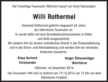 Traueranzeige von Willi Rothermel von Trauerportal Echo Online
