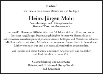 Traueranzeige von Heinz-Jürgen Mohr von Trauerportal Rhein Main Presse