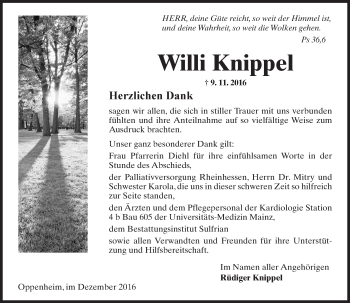 Traueranzeige von Willi Knippel von Trauerportal Rhein Main Presse