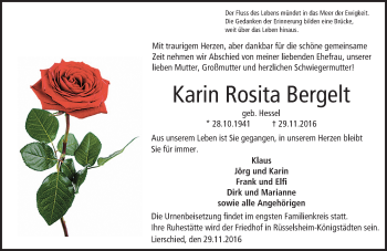 Traueranzeige von Karin Rosita Bergelt von Trauerportal Rhein Main Presse