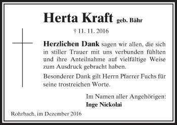 Traueranzeige von Herta Kraft von  Kreisanzeiger
