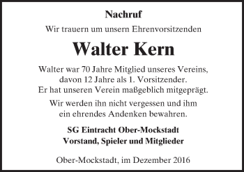 Traueranzeige von Walter Kern von  Kreisanzeiger