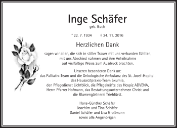 Traueranzeige von Inge Schäfer von Trauerportal Rhein Main Presse