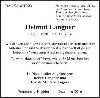 Traueranzeige von Helmut Langner von  Gießener Anzeiger