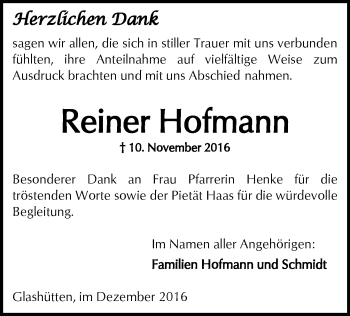 Traueranzeige von Reiner Hofmann von  Kreisanzeiger