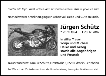Traueranzeige von Jürgen Schütz von Trauerportal Rhein Main Presse