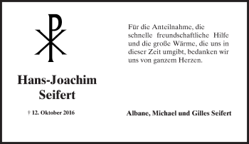 Traueranzeige von Hans-Joachim Seifert von Trauerportal Rhein Main Presse