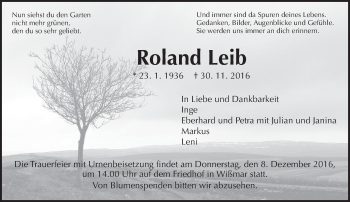 Traueranzeige von Roland Leib von  Gießener Anzeiger