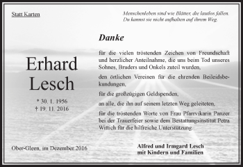 Traueranzeige von Erhard Lesch von VRM Trauer