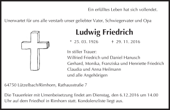 Traueranzeige von Ludwig Friedrich von Trauerportal Echo Online