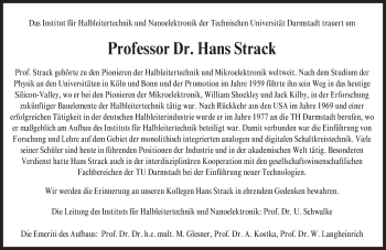 Traueranzeige von Professor Hans Strack von Trauerportal Echo Online