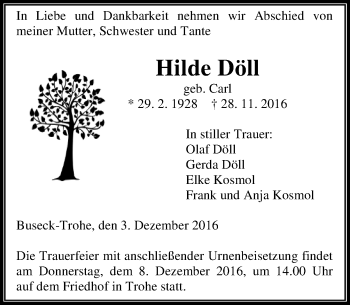 Traueranzeige von Hilde Döll von  Gießener Anzeiger