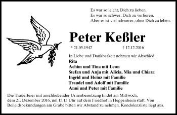 Traueranzeige von Peter Keßler von Trauerportal Echo Online