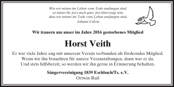 Traueranzeige von Horst Veith von  Usinger Anzeiger