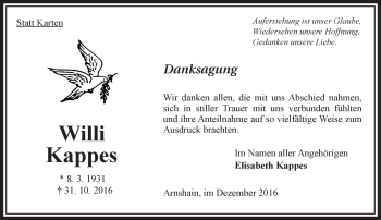 Traueranzeige von Willi Kappes von VRM Trauer Traueranzeige von Willi Kappes von VRM Trauer