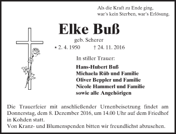 Traueranzeige von Elke Buß von  Kreisanzeiger