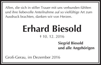 Traueranzeige von Erhard Biesold von Trauerportal Echo Online