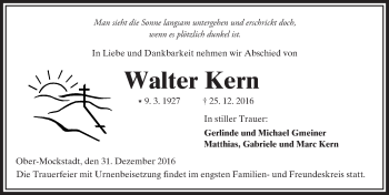 Traueranzeige von Walter Kern von  Kreisanzeiger