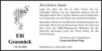 Traueranzeige von Elli Grasmück von  Kreisanzeiger