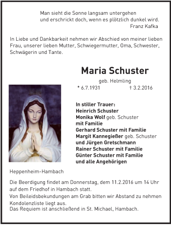 Traueranzeige von Maria Schuster von trauer.echo-online.de