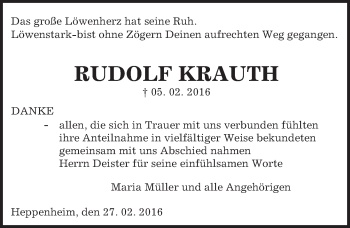 Traueranzeige von Rudolf Krauth von trauer.echo-online.de