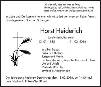 Traueranzeige von Horst Heiderich von trauer.echo-online.de